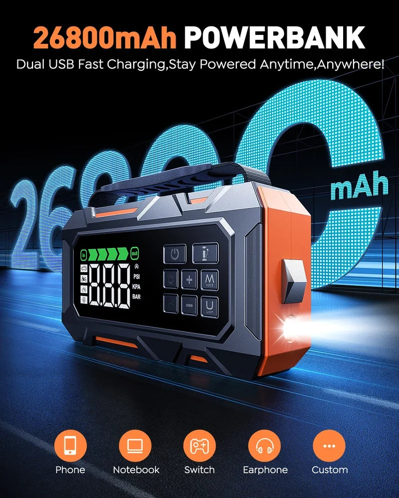 BUTURE Beta09 Car Jump Starter 8000A, 160 PSI Air Compressor, 26800mAh Battery Booster, 16-in-1 Roadside Emergency Kit for 12V Vehicles