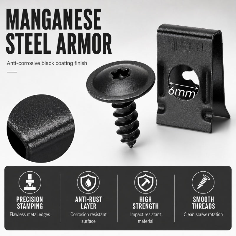 Automotive Metal U-Clip & Screw Fastener Set – M4/M5 Panel Clips