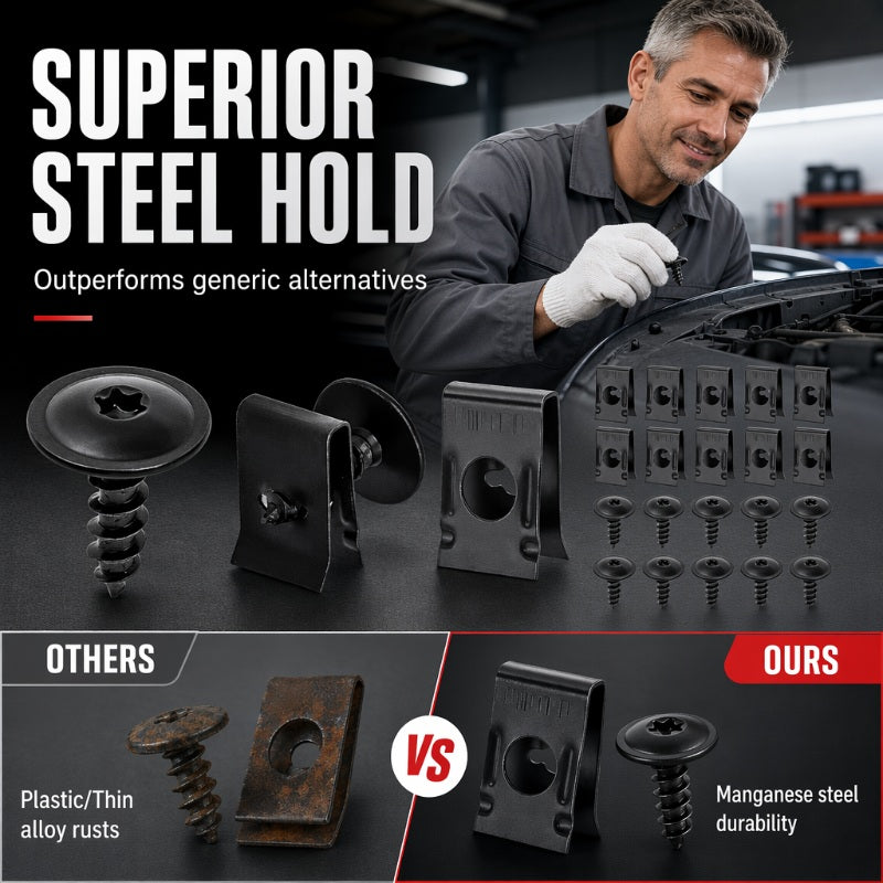 Automotive Metal U-Clip & Screw Fastener Set – M4/M5 Panel Clips