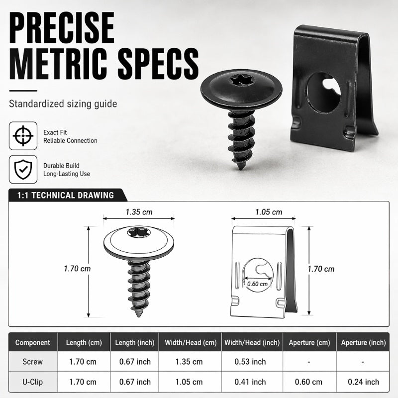 Automotive Metal U-Clip & Screw Fastener Set – M4/M5 Panel Clips