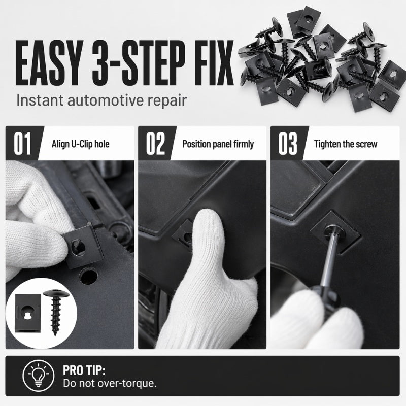 Automotive Metal U-Clip & Screw Fastener Set – M4/M5 Panel Clips